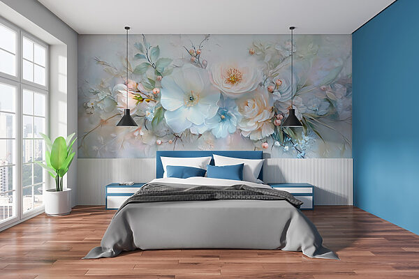 Pintura de flores e folhas Papel de parede Pintura de flores e folhas