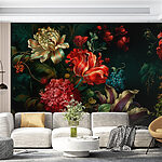 Papel de parede Pintura de flores sobre um fundo escuro