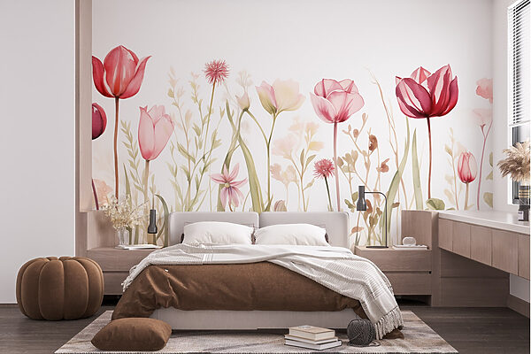 Papel de parede Papel de parede Pintura de flores e relva (REF: w03785)