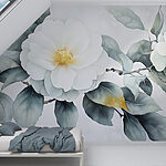 Papel de parede Flor branca com folhas verdes