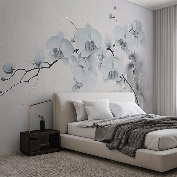 Pintura de um ramo com flores brancas Papel de parede Pintura de um ramo com flores brancas