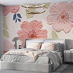 Papel de parede Parede com flores e folhas
