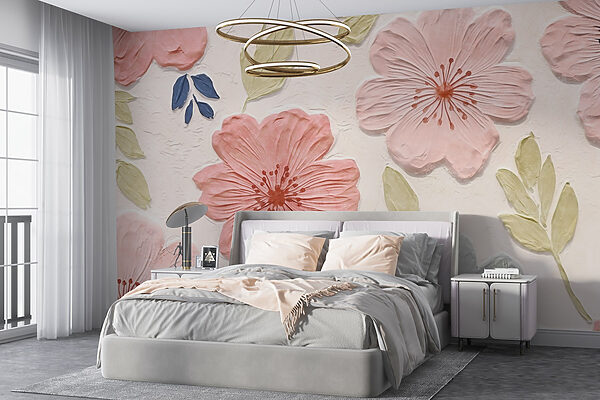 Parede com flores e folhas Papel de parede Parede com flores e folhas