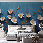 Papel de parede Grupo de flores brancas sobre um fundo azul