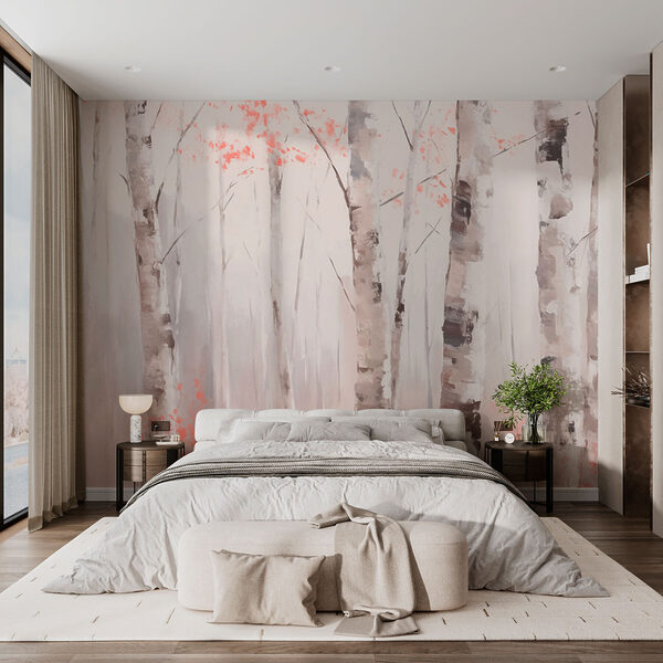 Pintura de árvores com folhas cor-de-rosa Papel de parede Pintura de árvores com folhas cor-de-rosa