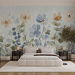 Papel de parede Pintura de flores e folhas