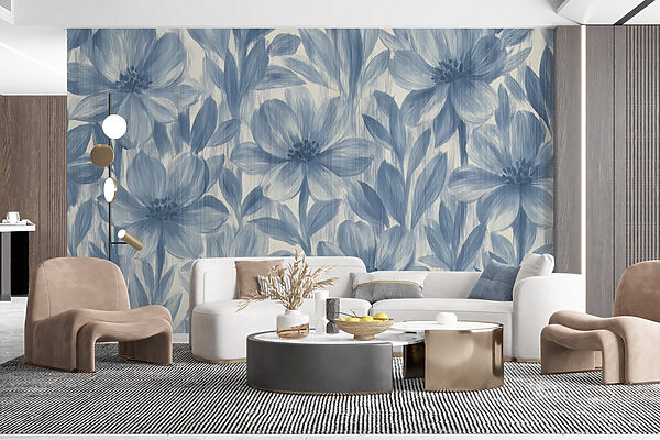 Padrões florais vibrantes em tons de azul Papel de parede Padrões florais vibrantes em tons de azul