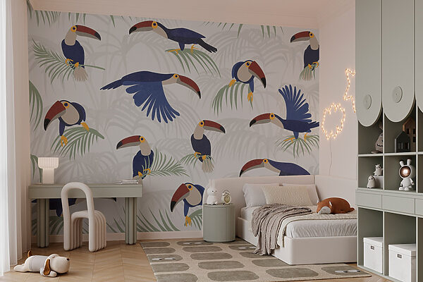 Padrão de aves e plantas Papel de parede Padrão de aves e plantas