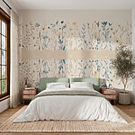 Papel de parede Padrão floral com flores azuis e brancas