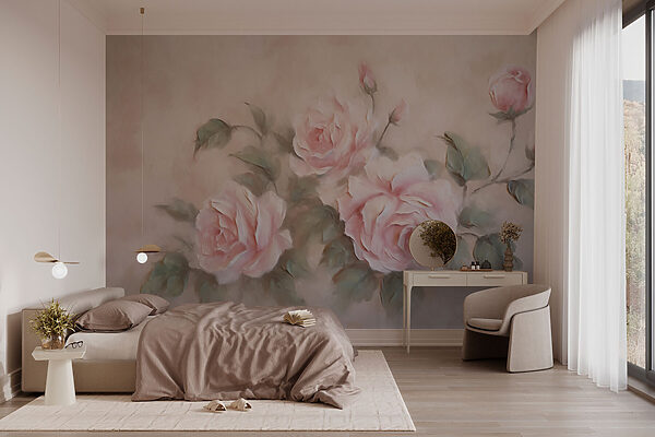 Pintura de rosas cor-de-rosa Papel de parede Pintura de rosas cor-de-rosa