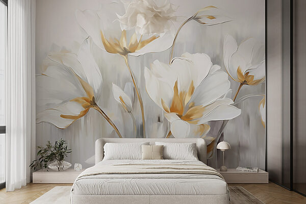 Pintura de flores brancas Papel de parede Pintura de flores brancas