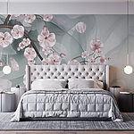 Papel de parede Ramo com flores cor-de-rosa e flores brancas