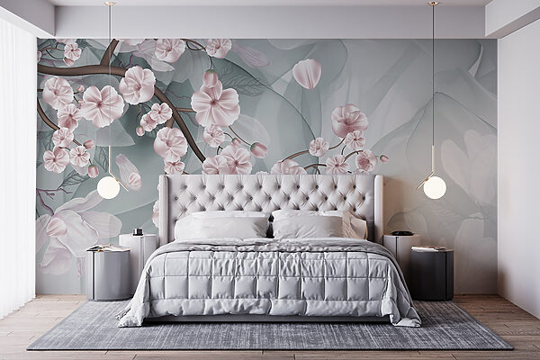 Papel de parede Papel de parede Ramo com flores cor-de-rosa e flores brancas (REF: w09054)