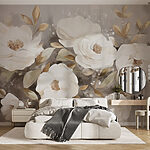 Papel de parede Pintura de flores e folhas brancas