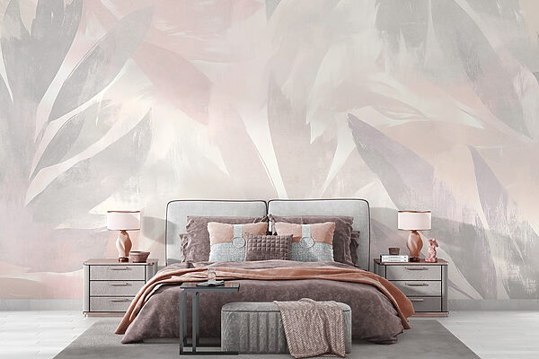 Fundo branco e cor-de-rosa com folhas Papel de parede Fundo branco e cor-de-rosa com folhas