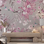 Papel de parede Papel de parede com flores e penas