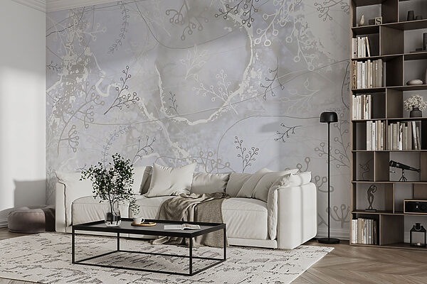 Fundo branco e cinzento com desenhos florais brancos e cinzentos Papel de parede Fundo branco e cinzento com desenhos florais brancos e cinzentos