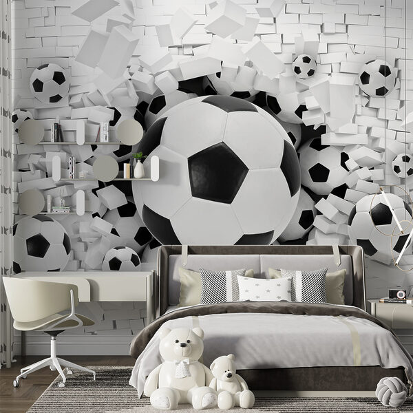 Papel de parede As bolas de futebol rebentam pela parede (REF: u70633) Papel de parede Papel de parede As bolas de futebol rebentam pela parede (REF: u70633)