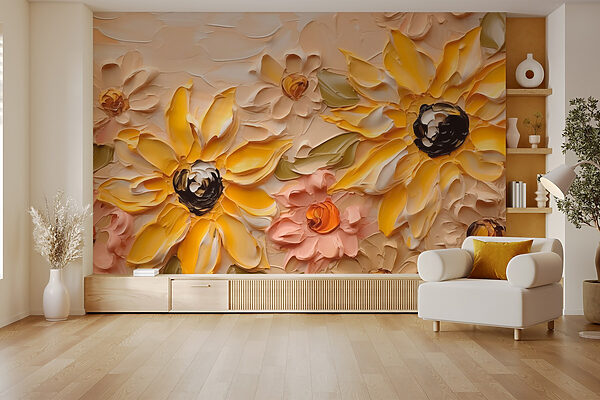 Pintura de flores numa parede Papel de parede Pintura de flores numa parede