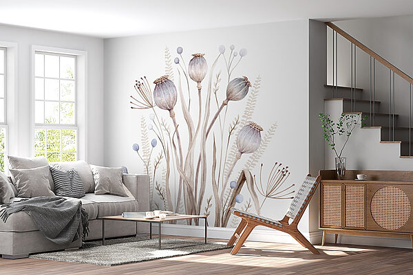Pintura a aguarela de flores e plantas Papel de parede Pintura a aguarela de flores e plantas