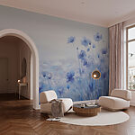 Papel de parede Campo de flores com um céu nublado