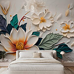 Papel de parede Flor branca e amarela com folhas