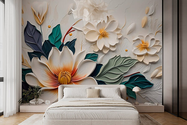 Flor branca e amarela com folhas Papel de parede Flor branca e amarela com folhas