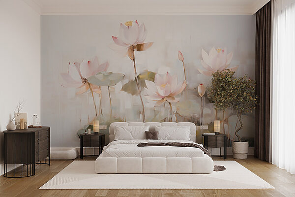 Papel de parede Papel de parede Pintura de flores e folhas (REF: w09067)
