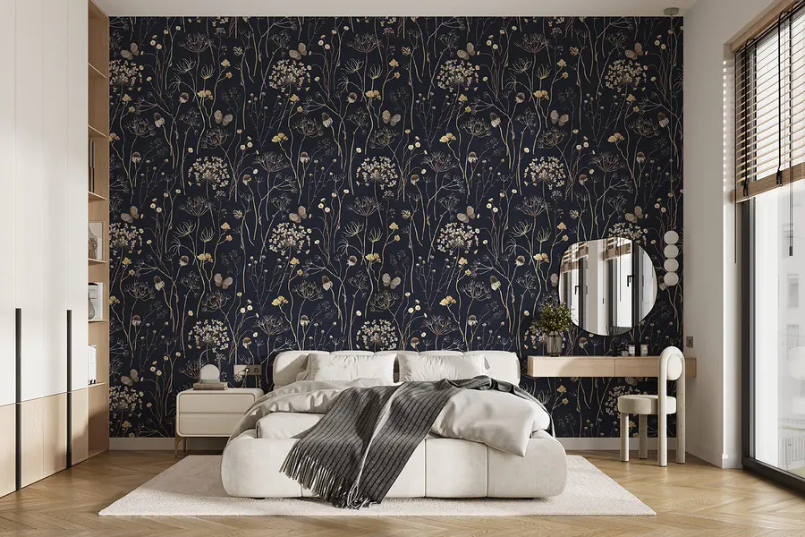 Papel de parede Padrão de flores sobre um fundo preto (REF: u98626)