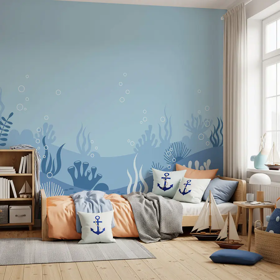 Papel de parede Cena subaquática em azul e branco (REF: t00069)