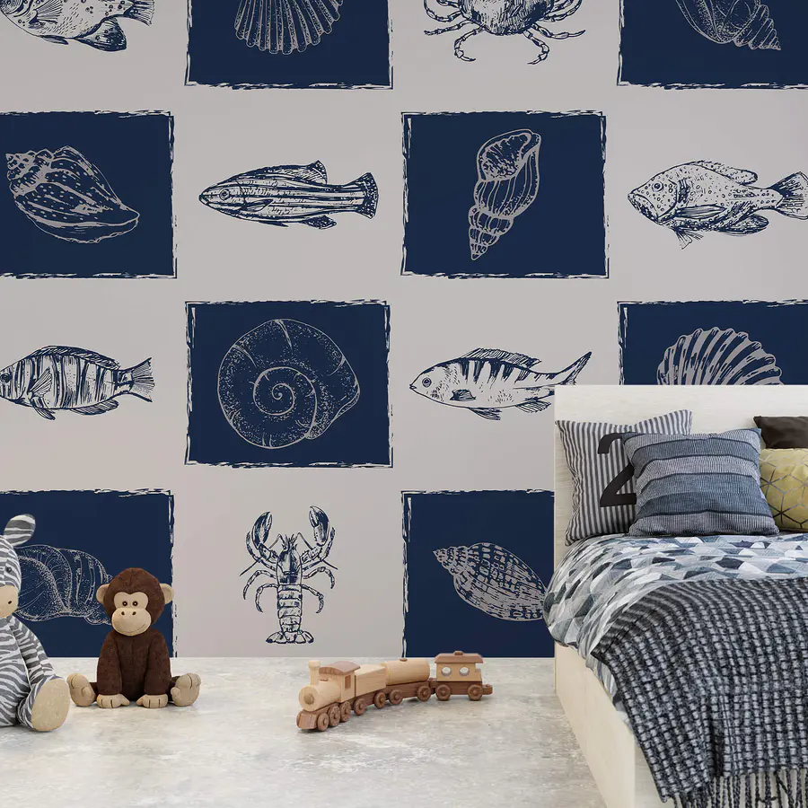 Papel de parede Padrão de criaturas marinhas (REF: t00234)